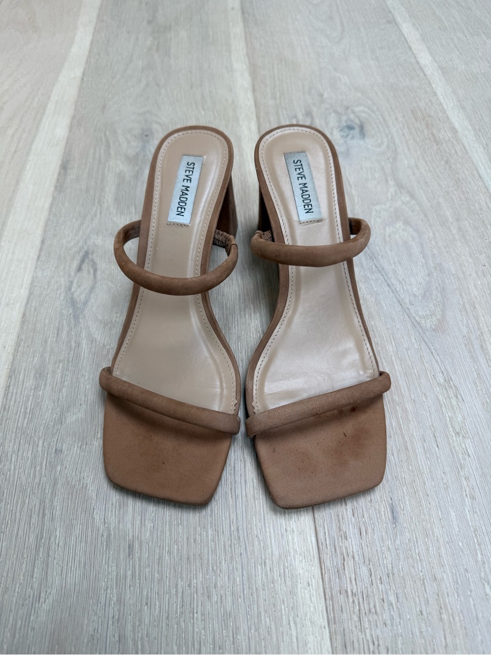 Steve Madden Women’s Tan Suede Two-Strap Slide Heels Size 9